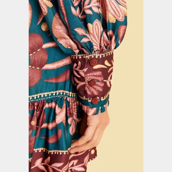 Farm Rio Teal Seashell Tapestry Lenzing™ Ecovero™ Viscose Mini Dress - Picture 3 of 10